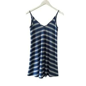 Aqua Blue White Stripes Spaghetti Straps Knit Mini Bohemian Dress XS #1521